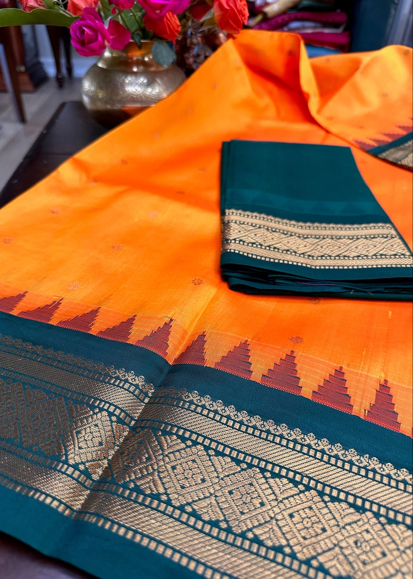 Sunlit Mustard & Emerald Gadwal Pure Silk Pattu Saree