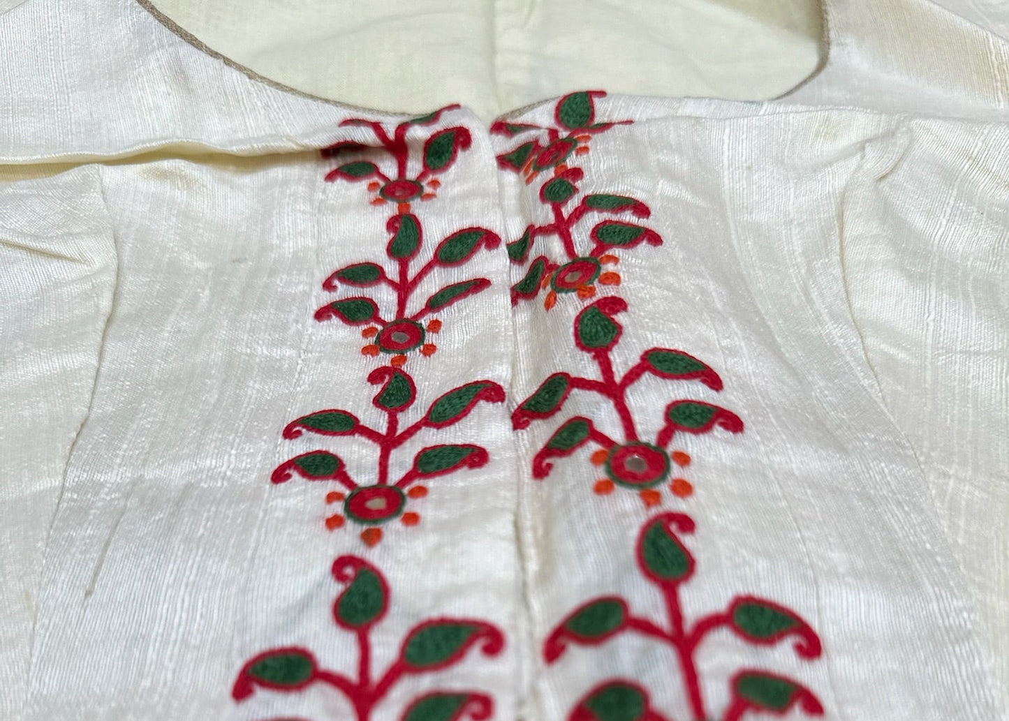 Handcrafted Ivory Designer Blouse with Temple Floral Embroidery
