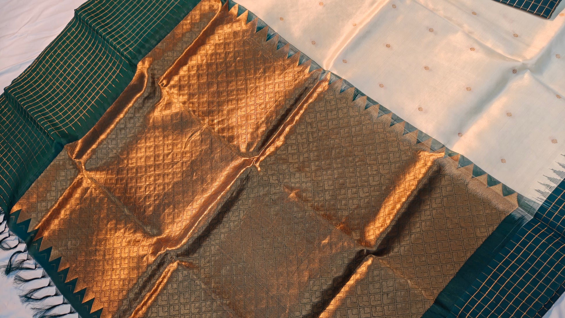 Close-up of a woven fabric with a textured pattern on a white background