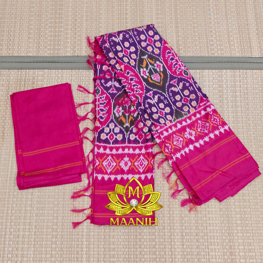 Royal Purple & Rani Pink Pochampally Ikat Pure Silk Saree | Handwoven Telia Ikat Silk Saree | Maanih Weaves