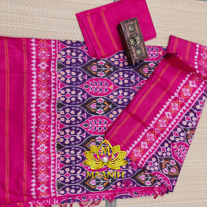 Royal Purple & Rani Pink Pochampally Ikat Pure Silk Saree | Handwoven Telia Ikat Silk Saree | Maanih Weaves