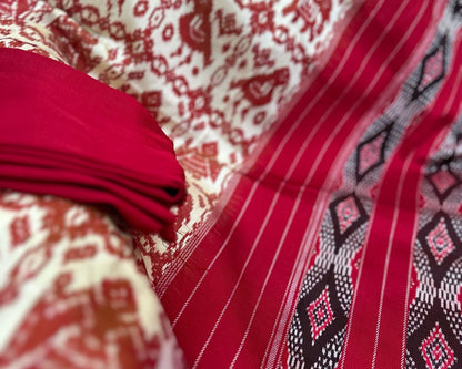 Pochampally Twill Ikat Silk Saree – Handwoven in Maroon & Beige