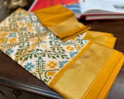 Mustard & Olive Ikat Silk Double Weave Saree