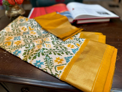 Mustard & Olive Ikat Silk Double Weave Saree