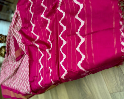 Magenta Ikat Silk Double Weave Saree | Authentic Indian Heritage