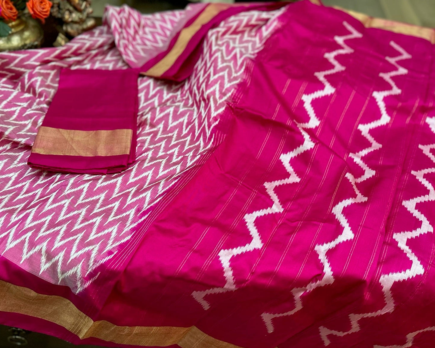 Magenta Ikat Silk Double Weave Saree | Authentic Indian Heritage