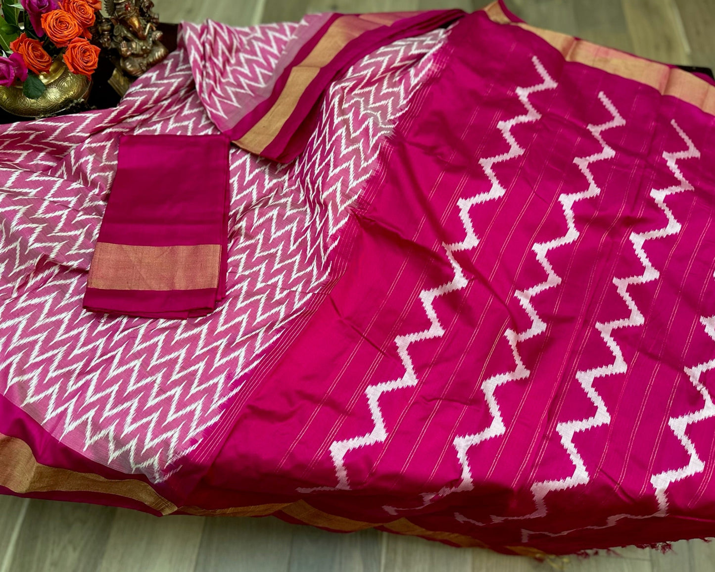 Magenta Ikat Silk Double Weave Saree | Authentic Indian Heritage