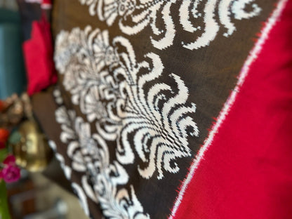 Pochampally Crimson Red & Ivory Ikat Silk Double Weave Saree