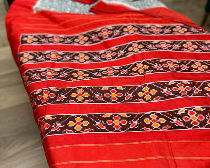 Pochampally Crimson Red & Ivory Ikat Silk Double Weave Saree