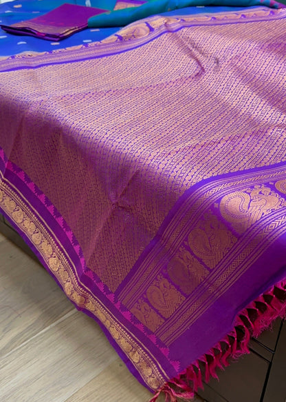 Royal Teal & Amethyst Gadwal Pure Silk Pattu Saree