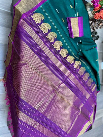 Emerald Teal & Royal Violet Gadwal SICO Saree