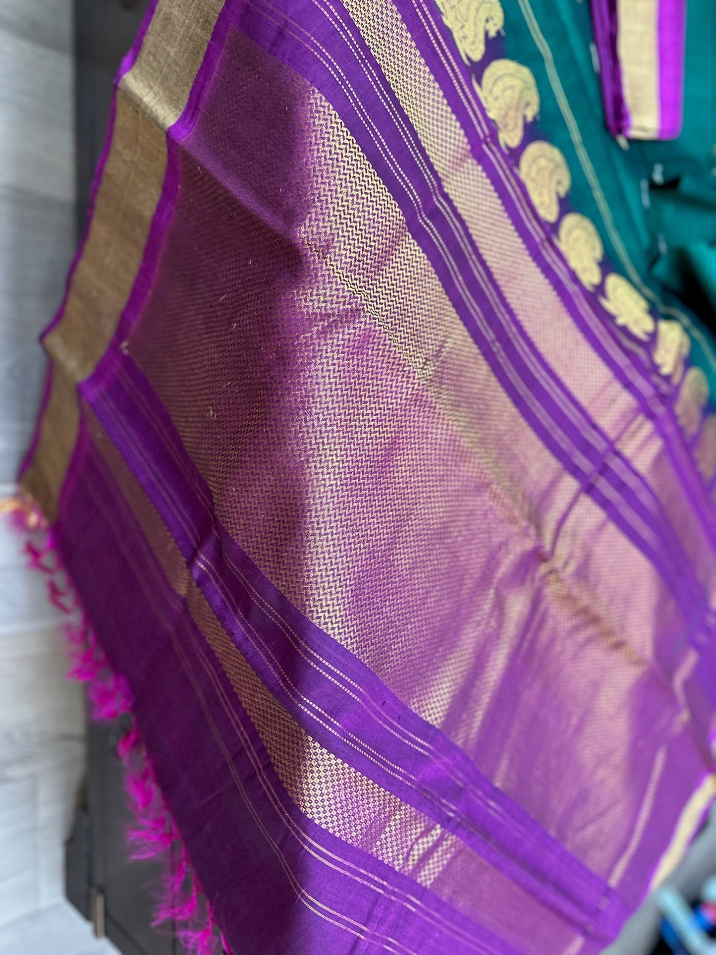 Emerald Teal & Royal Violet Gadwal SICO Saree