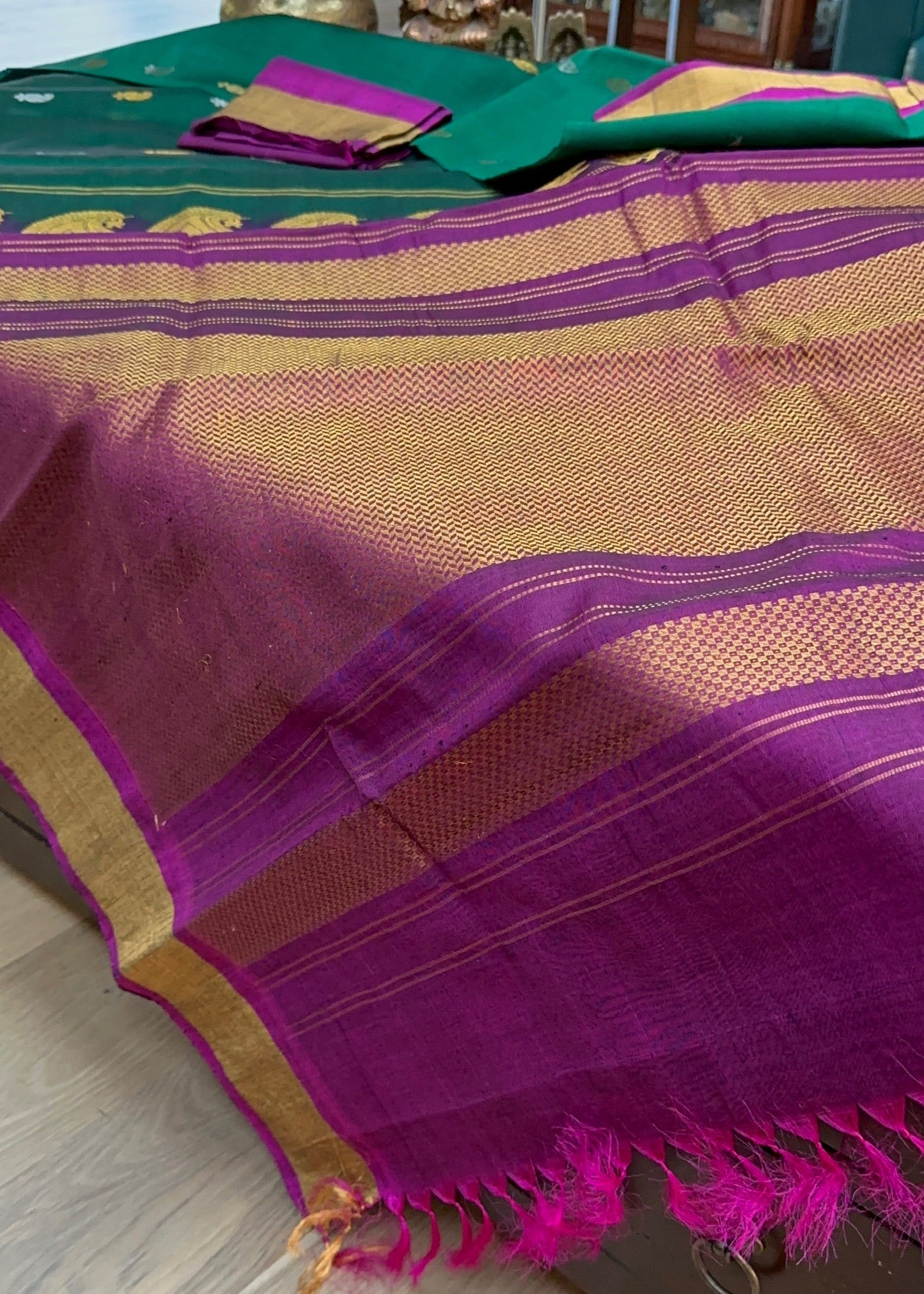Emerald Teal & Royal Violet Gadwal SICO Saree