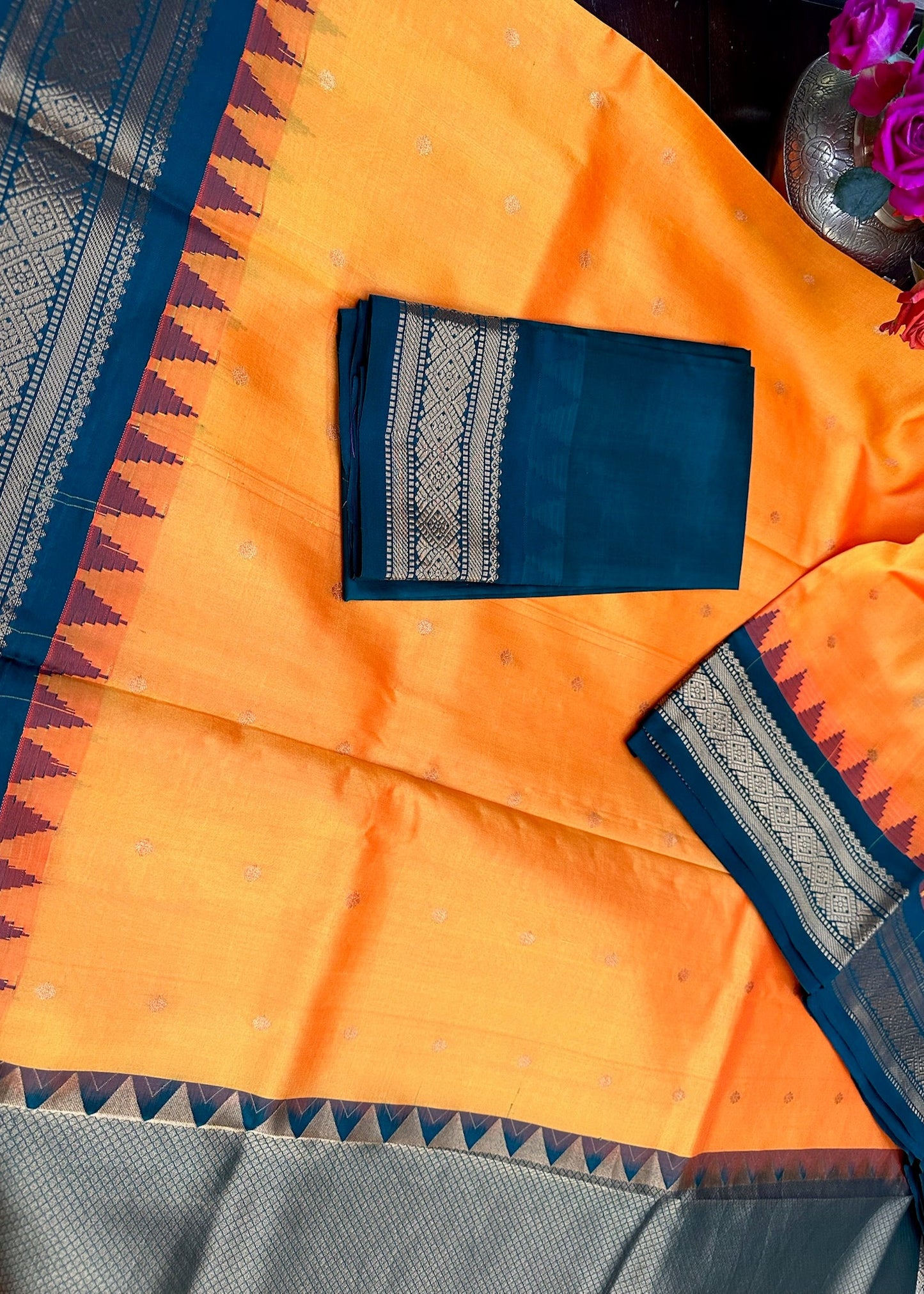 Sunlit Mustard & Emerald Gadwal Pure Silk Pattu Saree