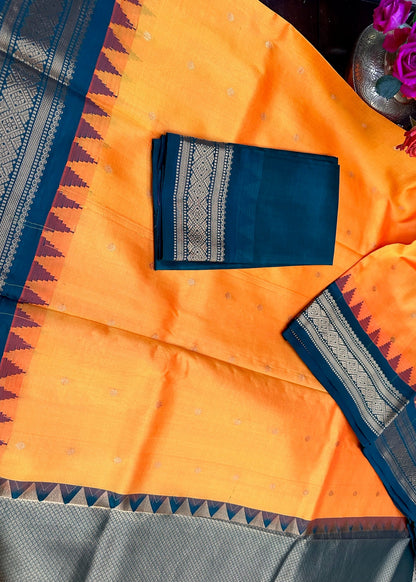 Sunlit Mustard & Emerald Gadwal Pure Silk Pattu Saree