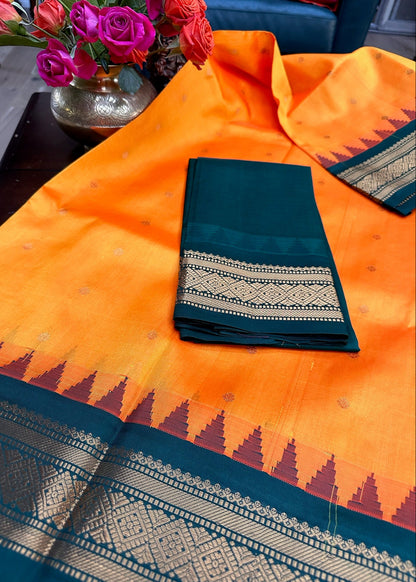 Sunlit Mustard & Emerald Gadwal Pure Silk Pattu Saree