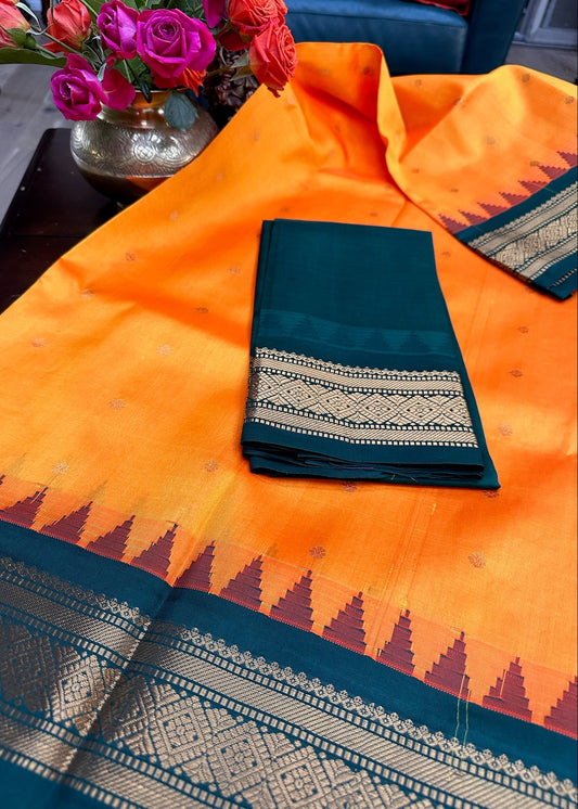 Sunlit Mustard & Emerald Gadwal Pure Silk Pattu Saree
