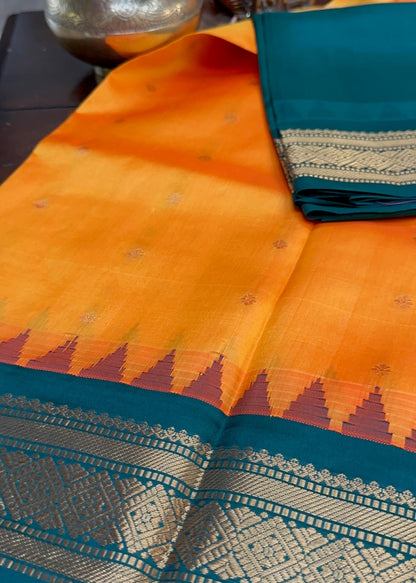 Sunlit Mustard & Emerald Gadwal Pure Silk Pattu Saree