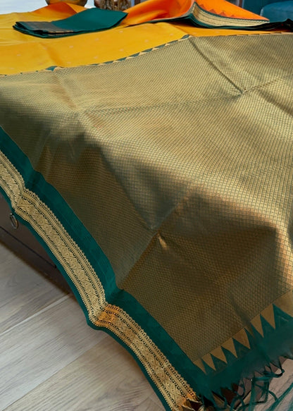 Sunlit Mustard & Emerald Gadwal Pure Silk Pattu Saree
