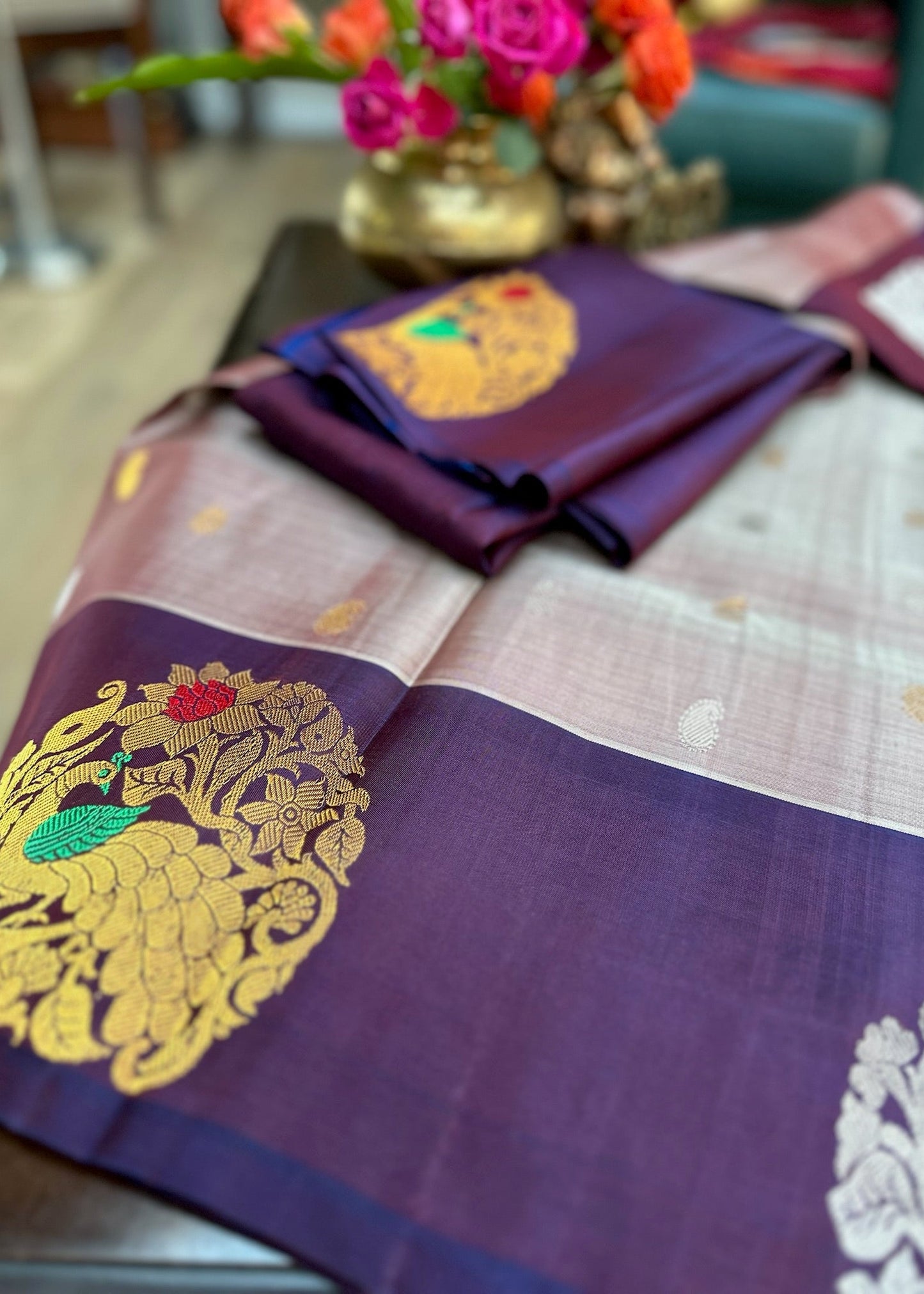 Royal Violet Gadwal Pure Silk Pattu Saree with Peacock Zari Pallu