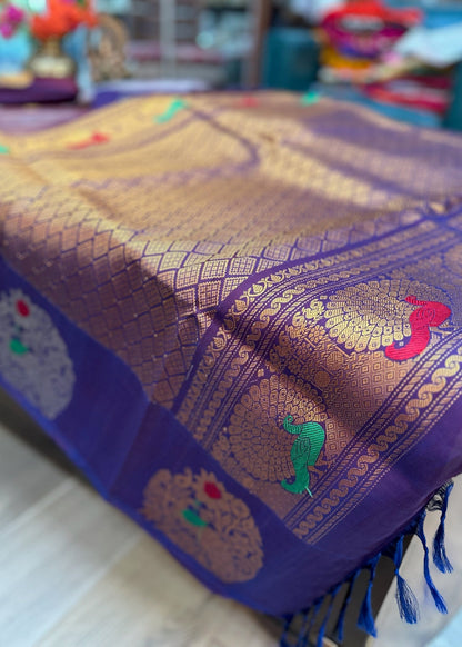 Royal Violet Gadwal Pure Silk Pattu Saree with Peacock Zari Pallu