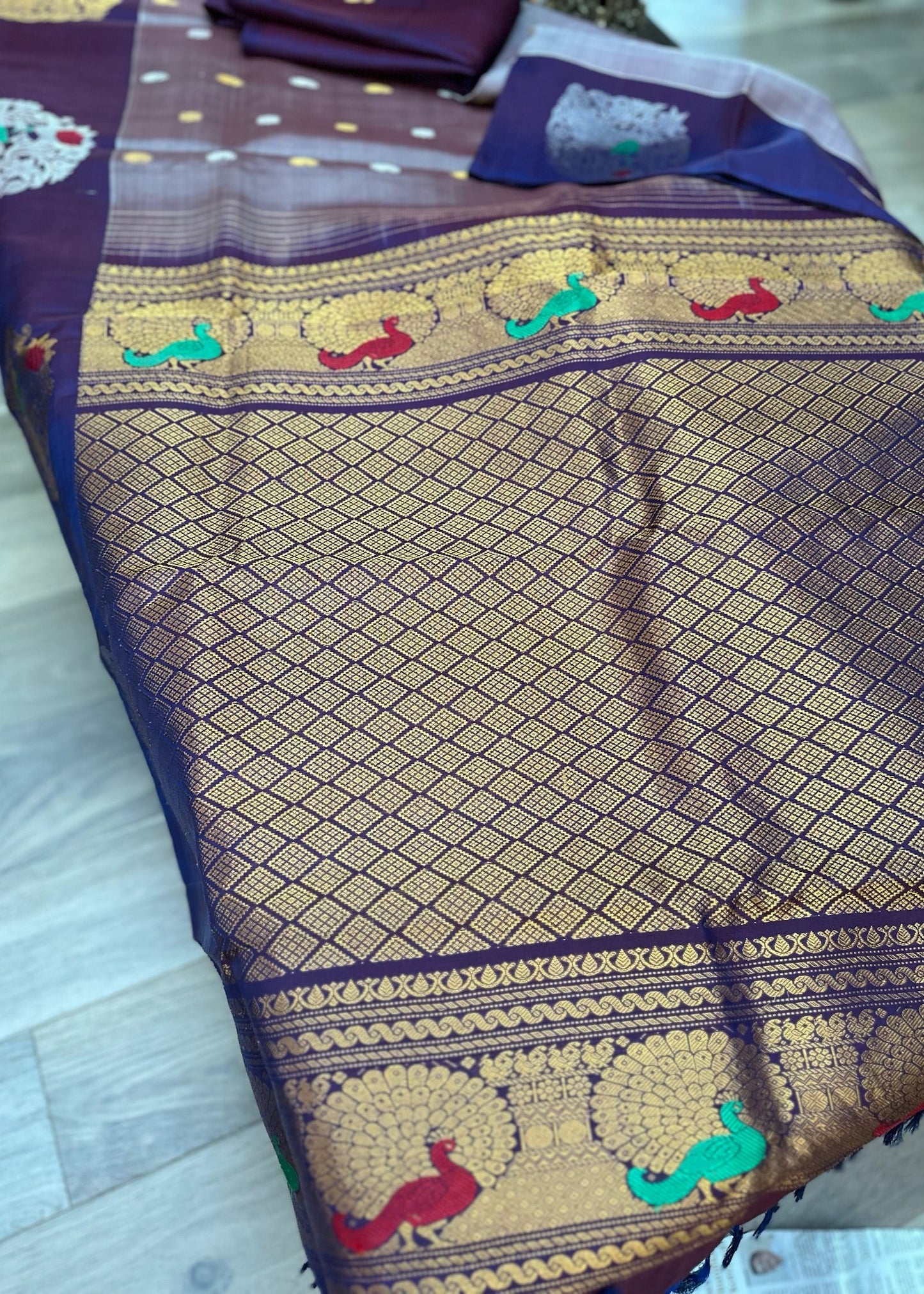 Royal Violet Gadwal Pure Silk Pattu Saree with Peacock Zari Pallu