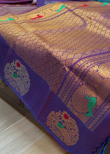 Royal Violet Gadwal Pure Silk Pattu Saree with Peacock Zari Pallu