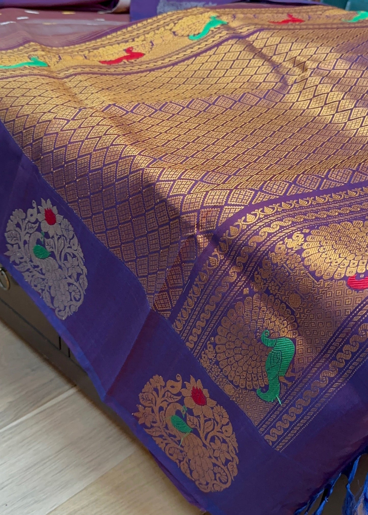 Royal Violet Gadwal Pure Silk Pattu Saree with Peacock Zari Pallu