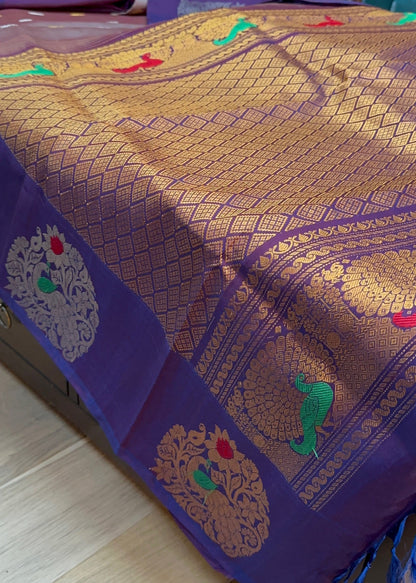 Royal Violet Gadwal Pure Silk Pattu Saree with Peacock Zari Pallu