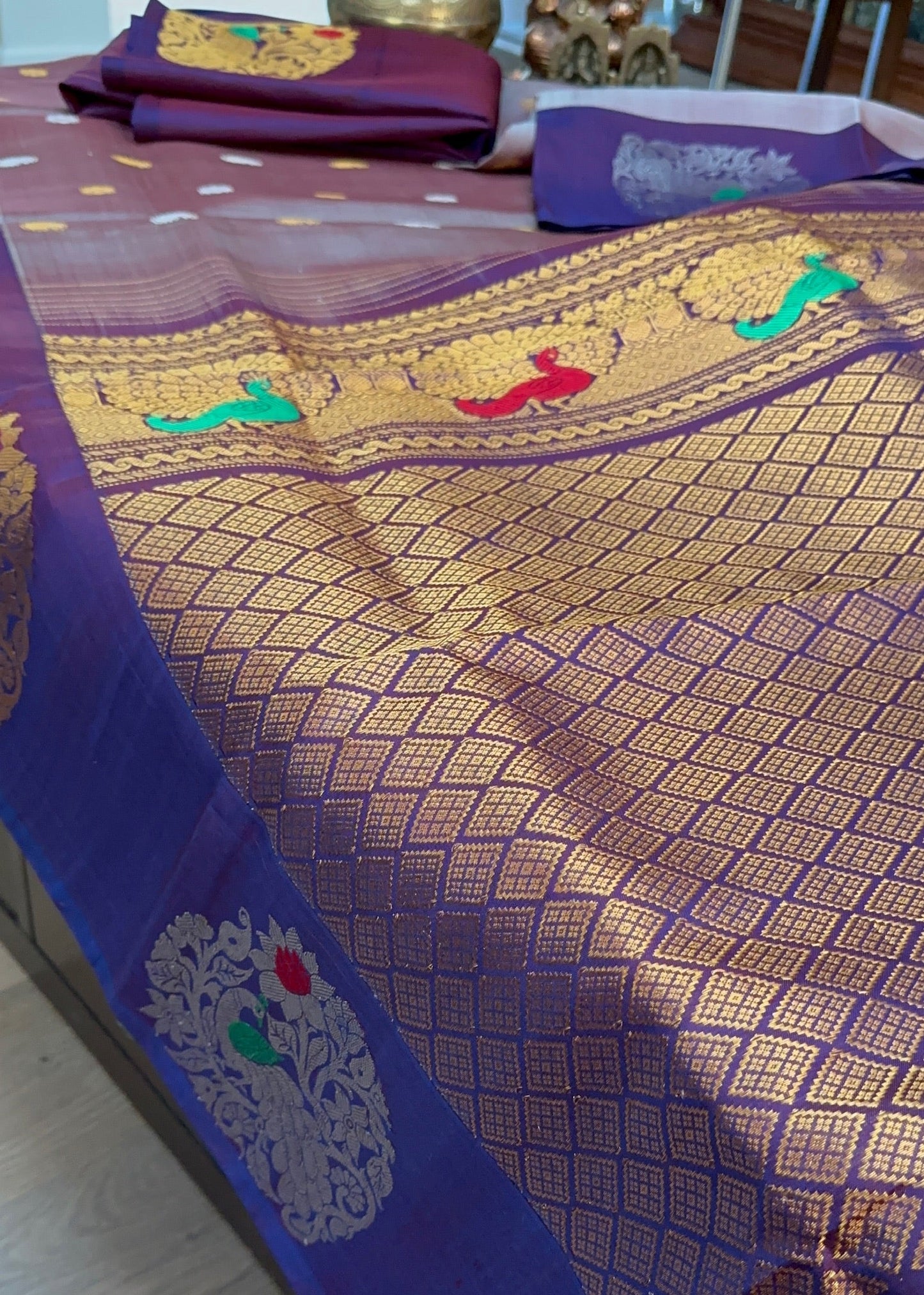 Royal Violet Gadwal Pure Silk Pattu Saree with Peacock Zari Pallu