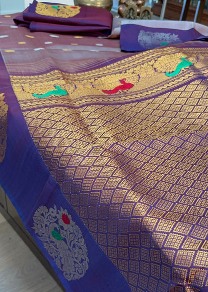 Royal Violet Gadwal Pure Silk Pattu Saree with Peacock Zari Pallu