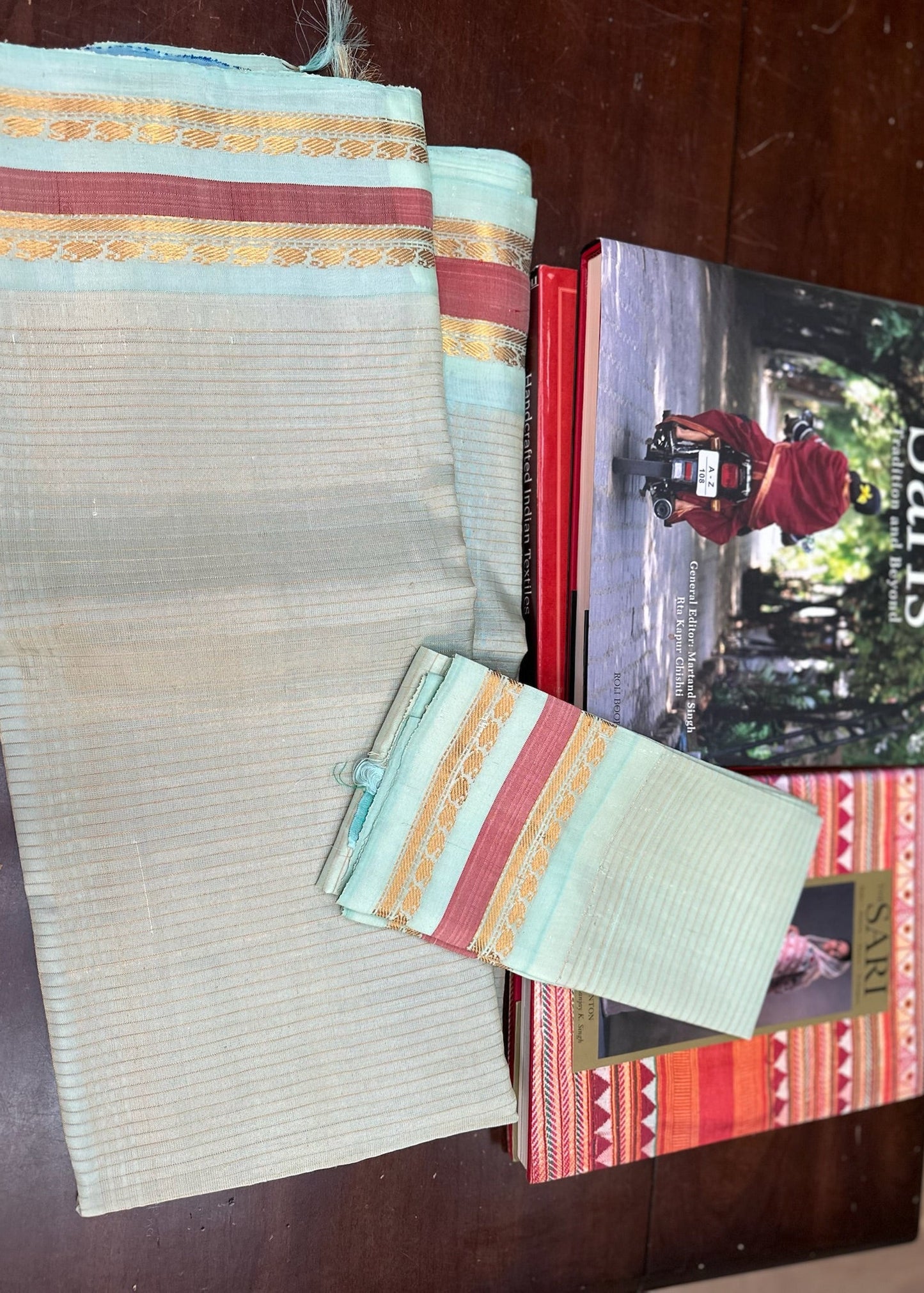 Celadon Blue Gadwal Pure Silk Pattu Saree with Rose Zari Borders