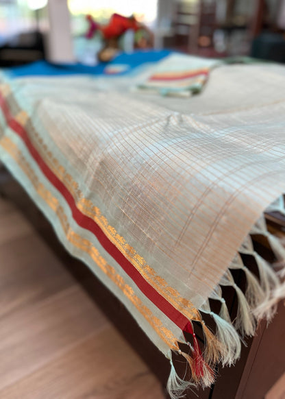 Celadon Blue Gadwal Pure Silk Pattu Saree with Rose Zari Borders