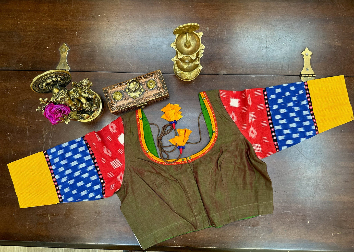 Handcrafted designer ikat blouse with statement sleeves – Maanih