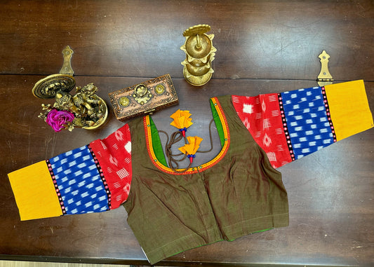 Handcrafted designer ikat blouse with statement sleeves – Maanih