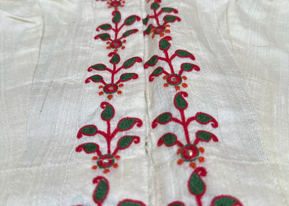 Handcrafted Ivory Designer Blouse with Temple Floral Embroidery