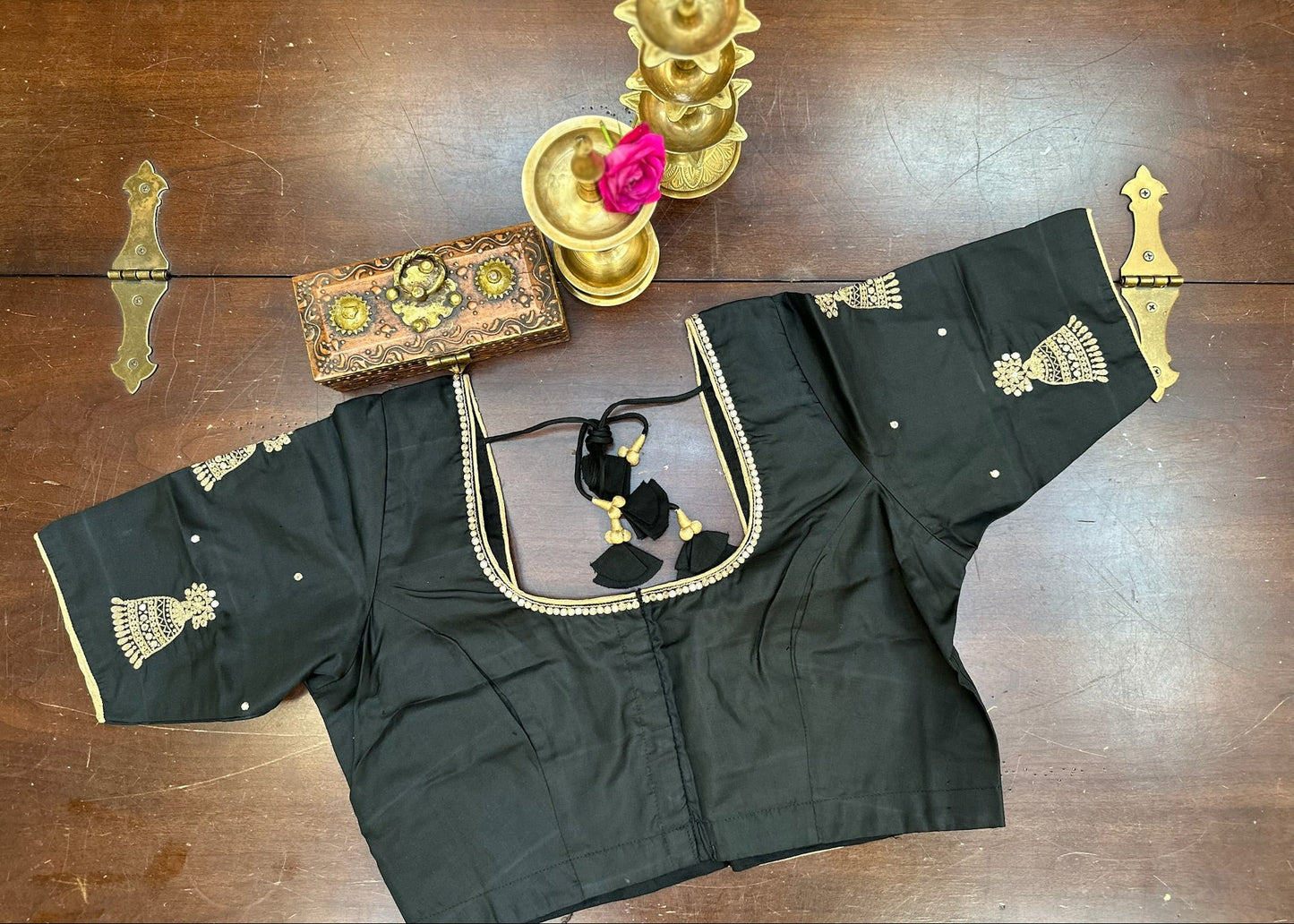 Charcoal Grey handcrafted handloom  Silk Designer Blouse with Antique Gold Zardozi Motifs