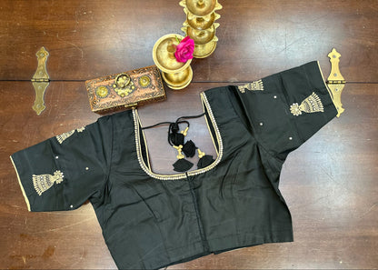 Charcoal Grey handcrafted handloom  Silk Designer Blouse with Antique Gold Zardozi Motifs