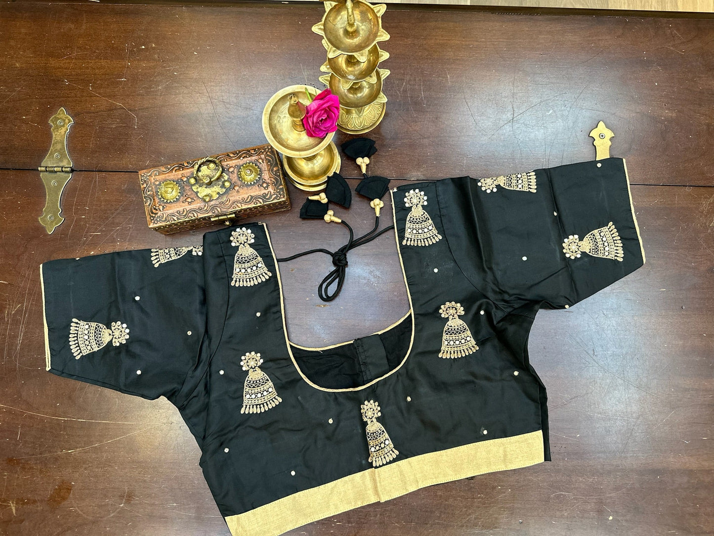Charcoal Grey handcrafted handloom  Silk Designer Blouse with Antique Gold Zardozi Motifs