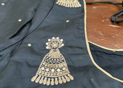 Charcoal Grey handcrafted handloom  Silk Designer Blouse with Antique Gold Zardozi Motifs