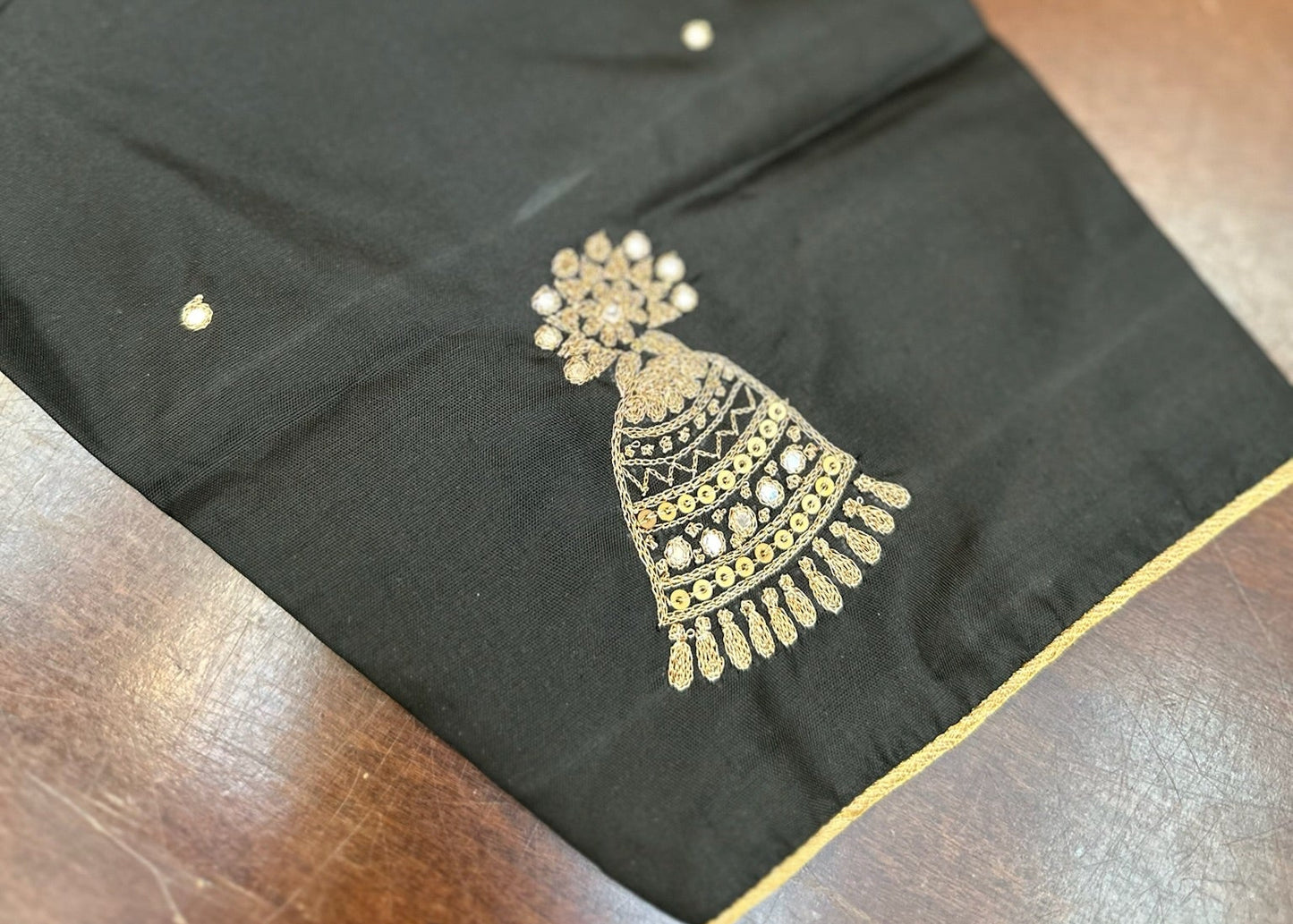 Charcoal Grey handcrafted handloom  Silk Designer Blouse with Antique Gold Zardozi Motifs