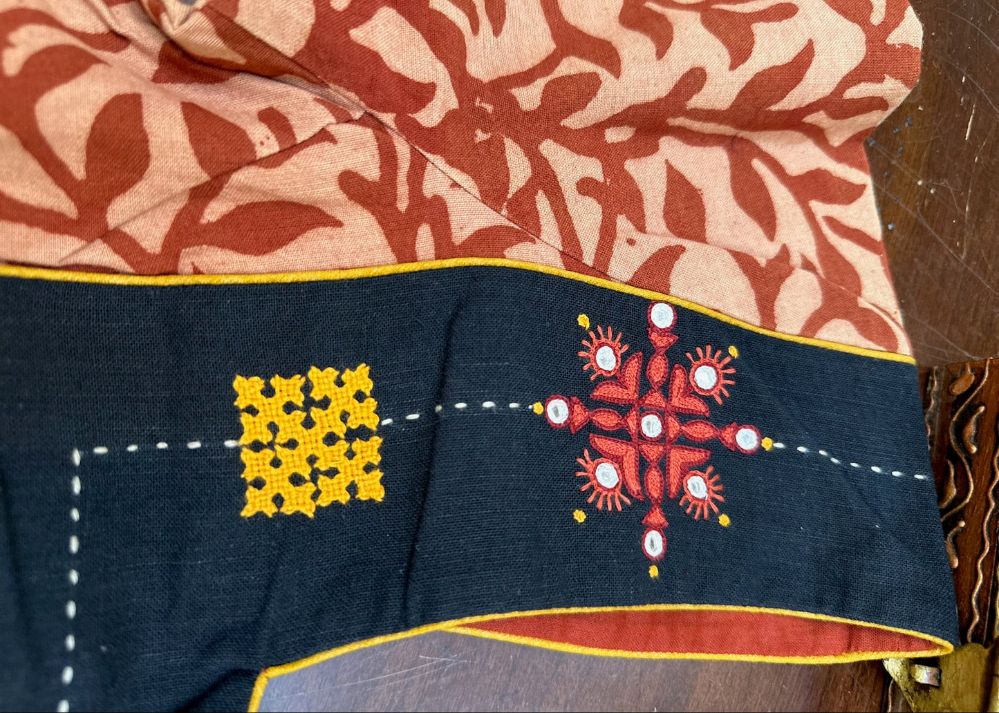 Traditional Artwork Blouse in Rust Brown with Handcrafted Tribal Motifs