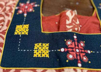 Traditional Artwork Blouse in Rust Brown with Handcrafted Tribal Motifs