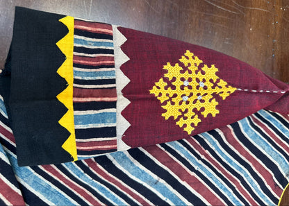 Traditional Artisan Artwork Blouse in Maroon & Indigo Handloom Panels