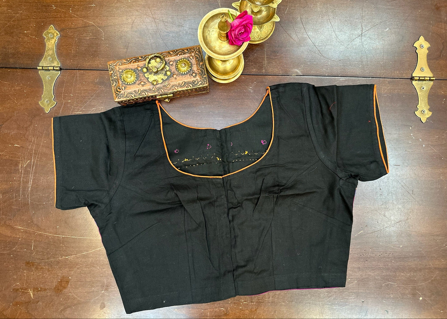 Handloom Artisan Cotton Blouse with Traditional Woven Artwork Border