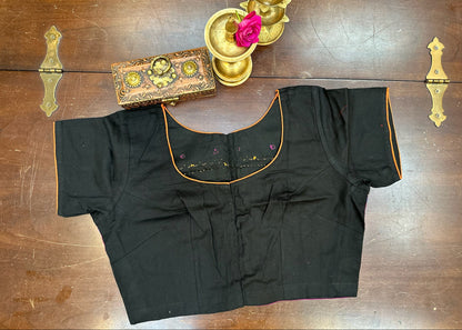 Handloom Artisan Cotton Blouse with Traditional Woven Artwork Border